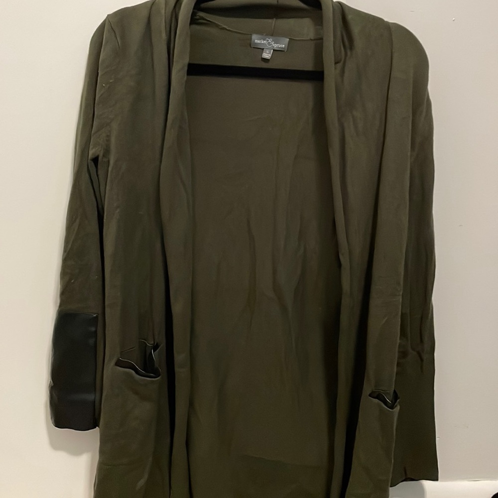 Small Market Spruce Cardigan with Faux Leather Accent